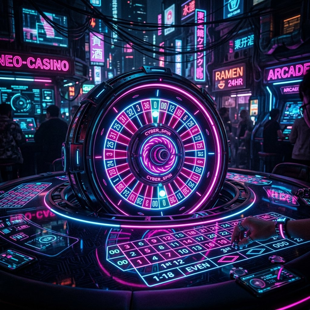 Cyberpunk neon roulette wheel